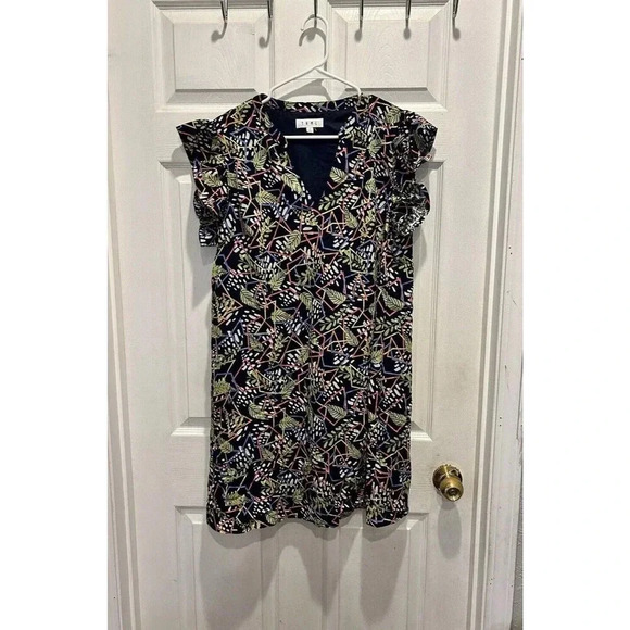 THML Multicolor Flutter Sleeve V Neck Abstract Print Peplum Hem Size Large - Picture 1 of 7